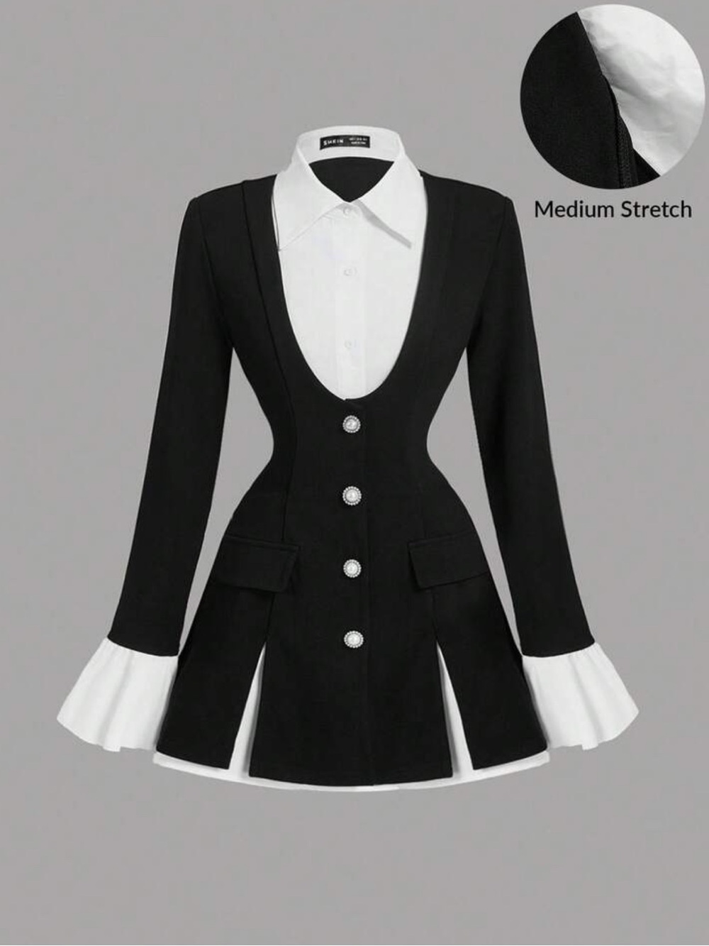 Black Tailored Peplum Blazer with White Contrast Collar